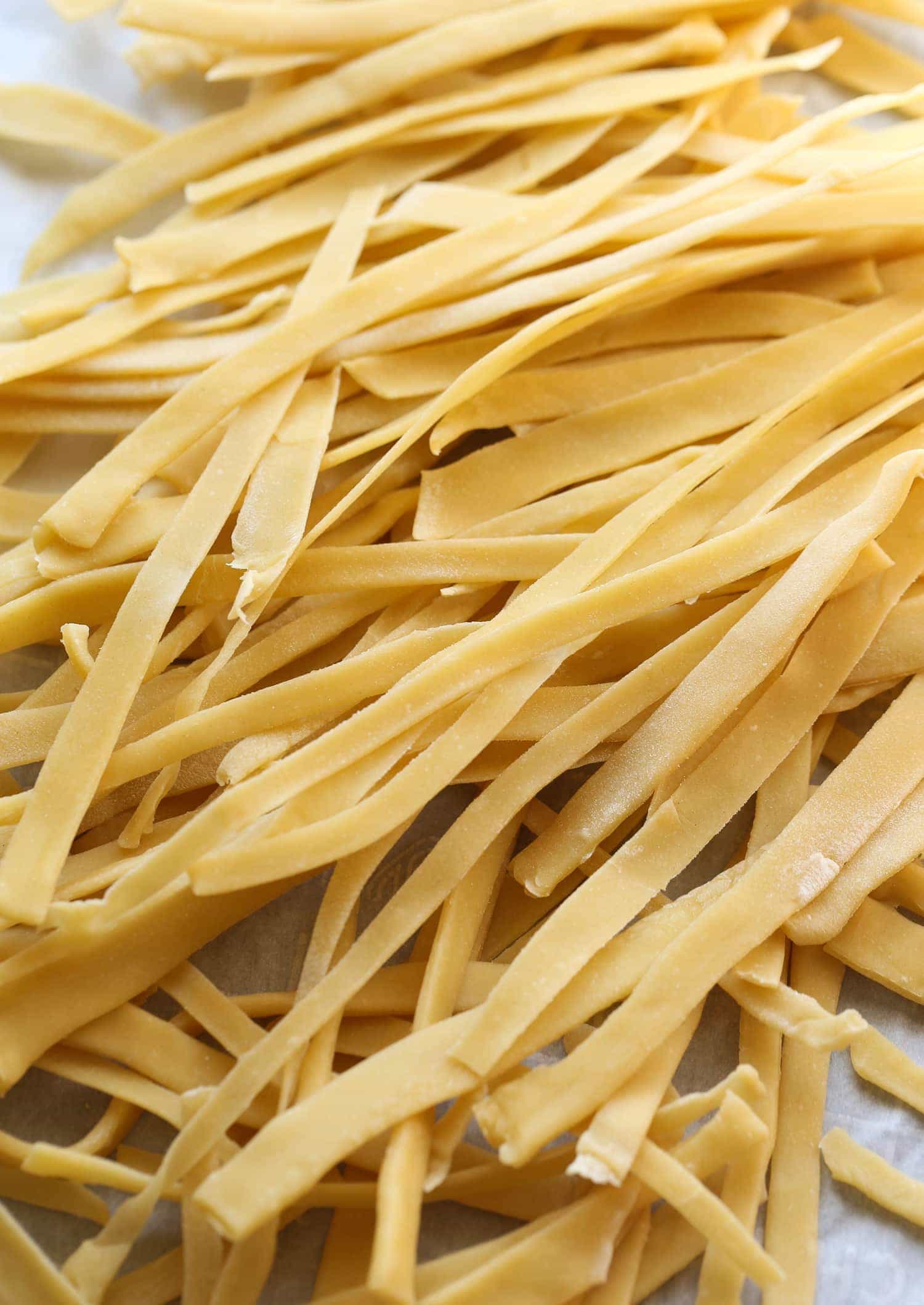 A pile of dried egg noodles