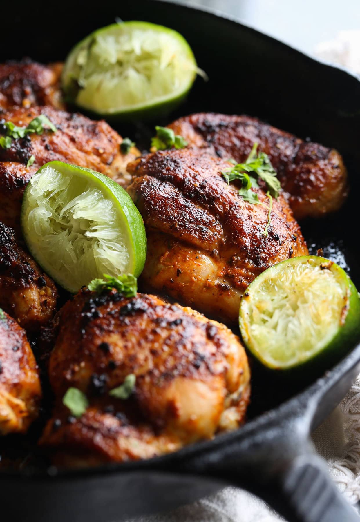 Spicy Chicken with lime served in a skillet
