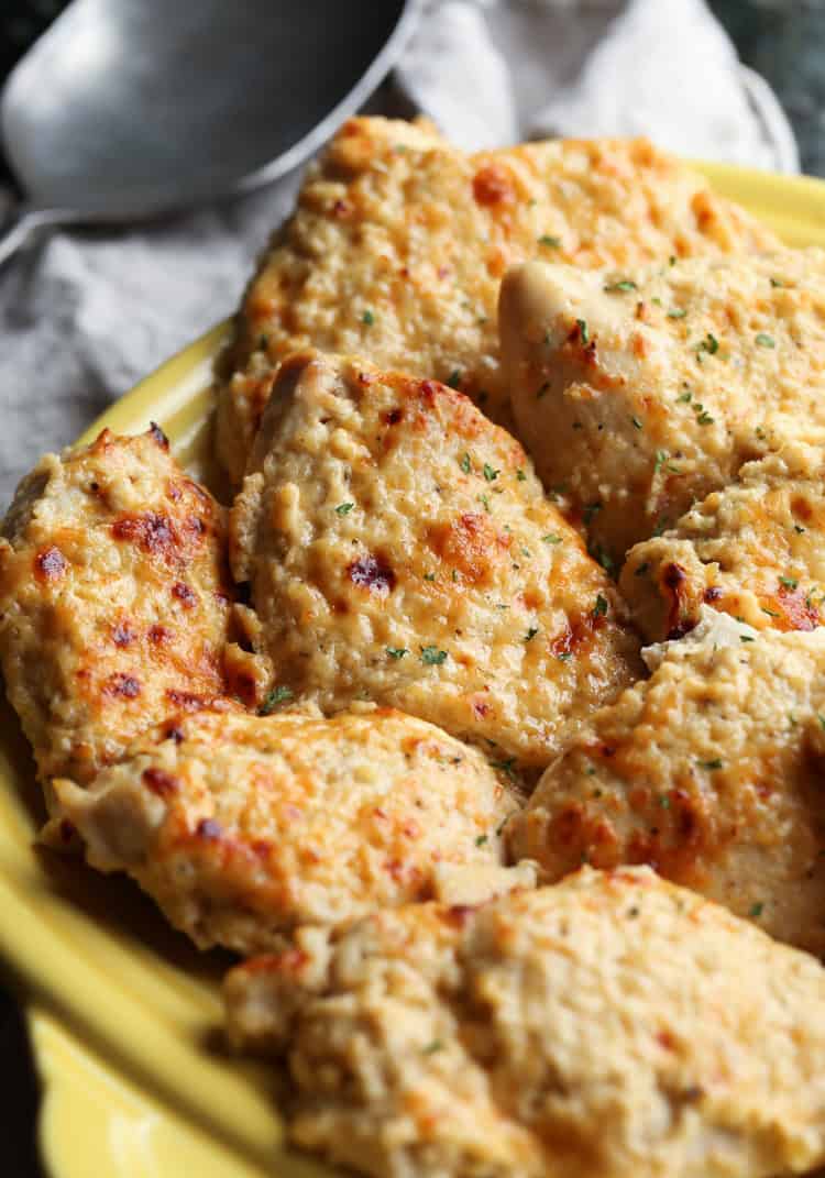 MIYM chicken breasts on a yellow plate
