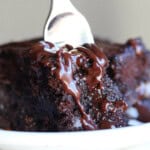 Slice of chocolate earthquake cake on a plate.