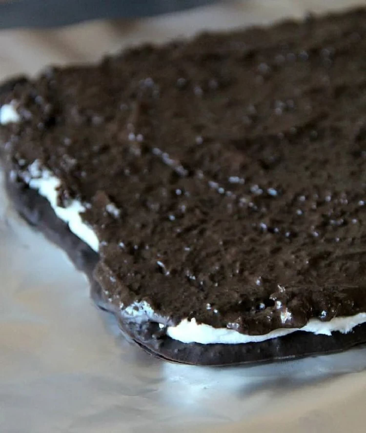 Oreo cookie bark put into the freezer 