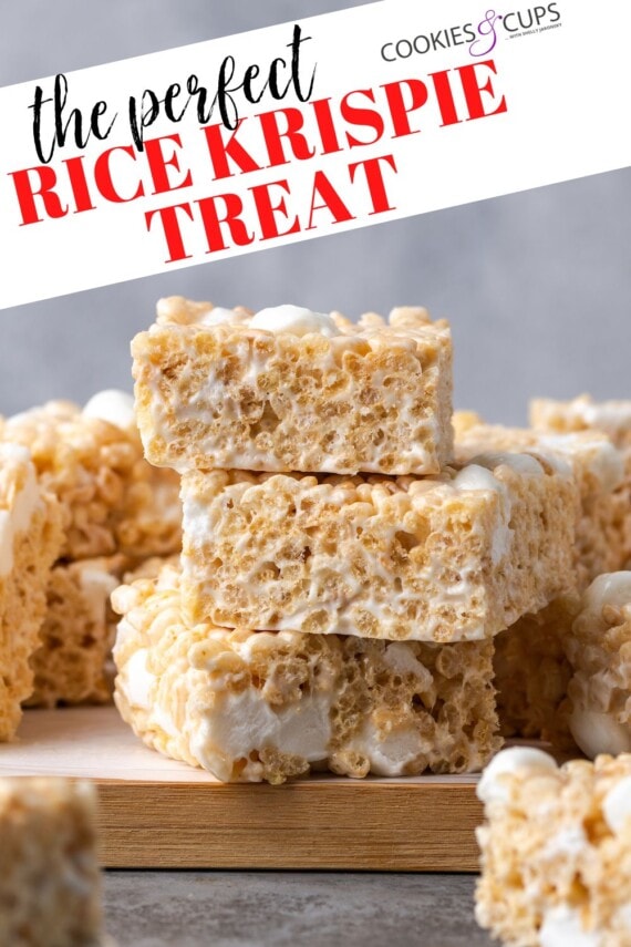 Pinterest title image for the Perfect Rice Krispie Treats.