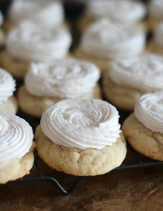 Soft sugar cookies topped with buttercream frosting