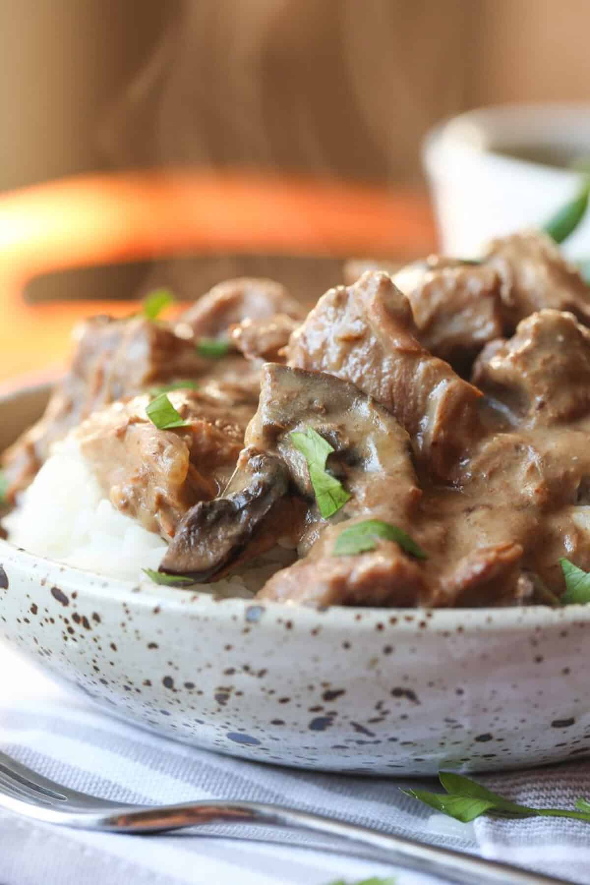Slow Cooker Beef Tips ready to eat