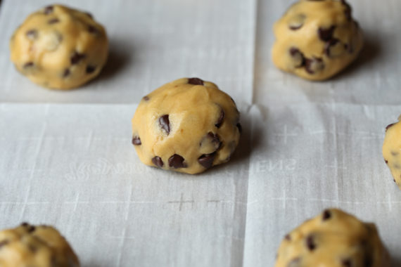cookie dough on a parchment lined baking sheet