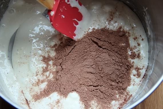 Brownie batter ingredients in a mixing bowl