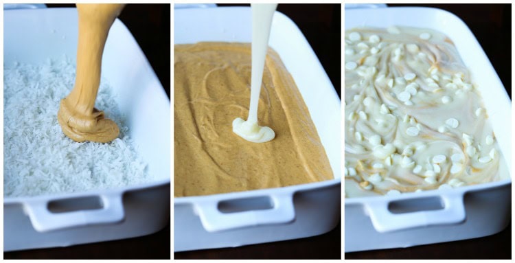 Making pumpkin earthquake cake.