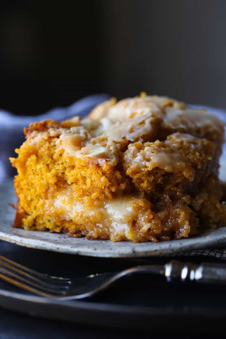 Pumpkin Earthquake Cake with coconut and cream cheese.