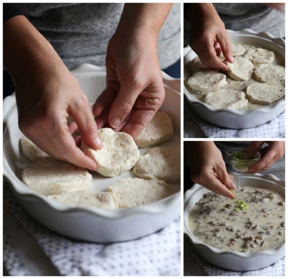 Making Sausage Biscuit and Gravy Bake