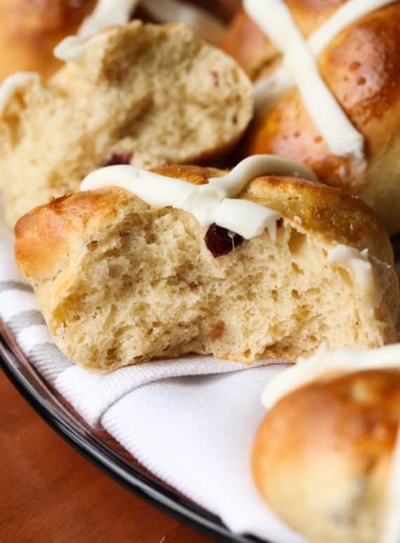 Hot Cross Bun cut in half