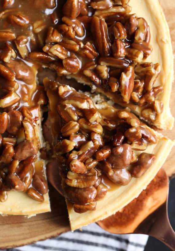 Sliced pecan pie cheesecake