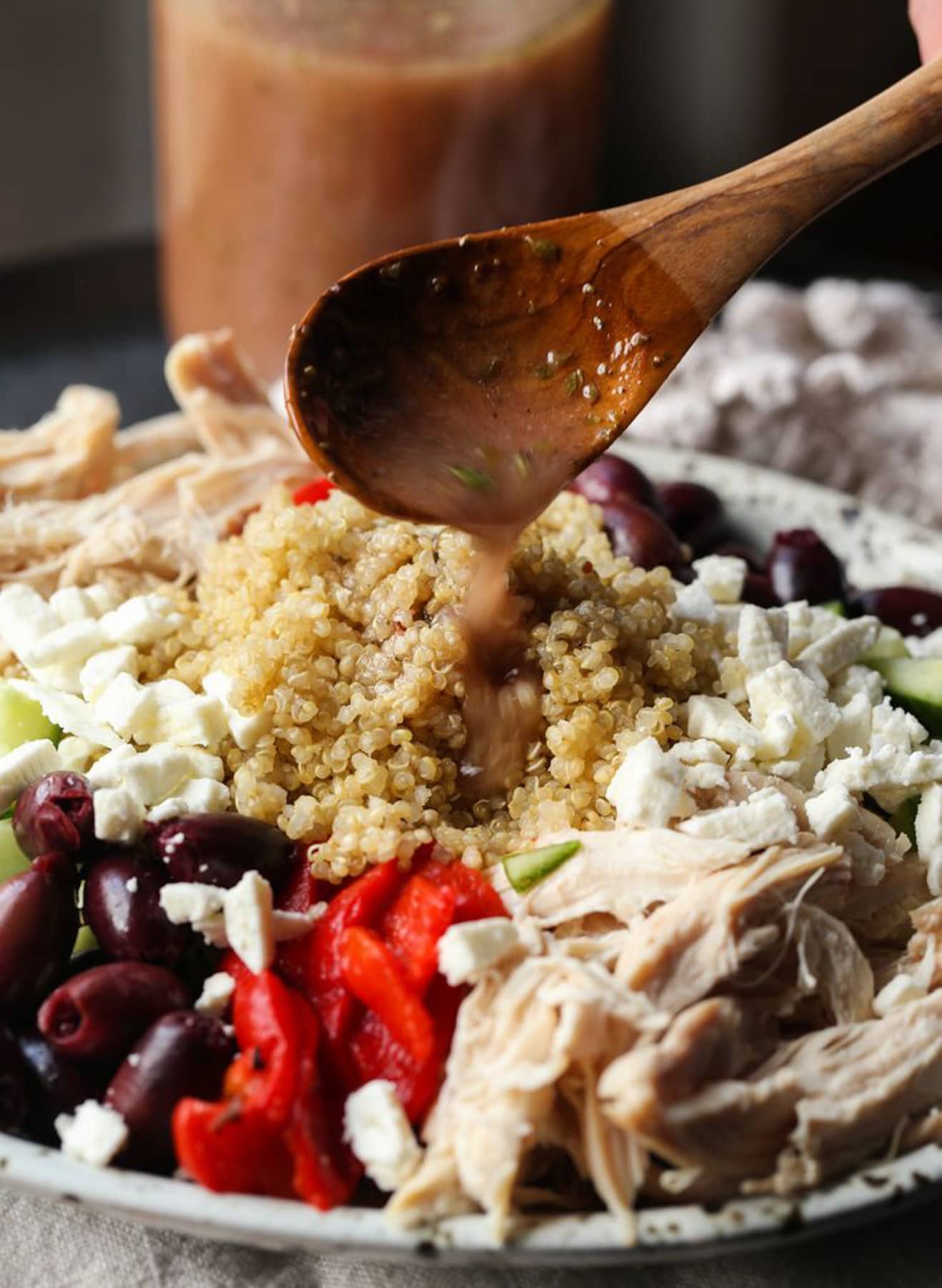 Serving Mediterranean Quinoa salad