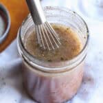 Greek Salad Dressing is an easy vinaigrette that is good on salads, sandwiches, or as a marinade!