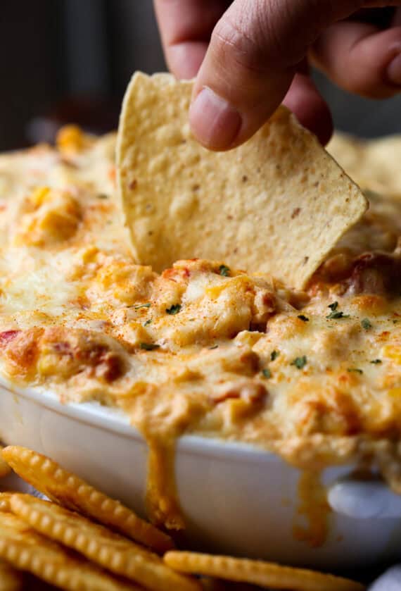 Serve this Hot Corn Dip Recipe with chips for an easy appetizer!