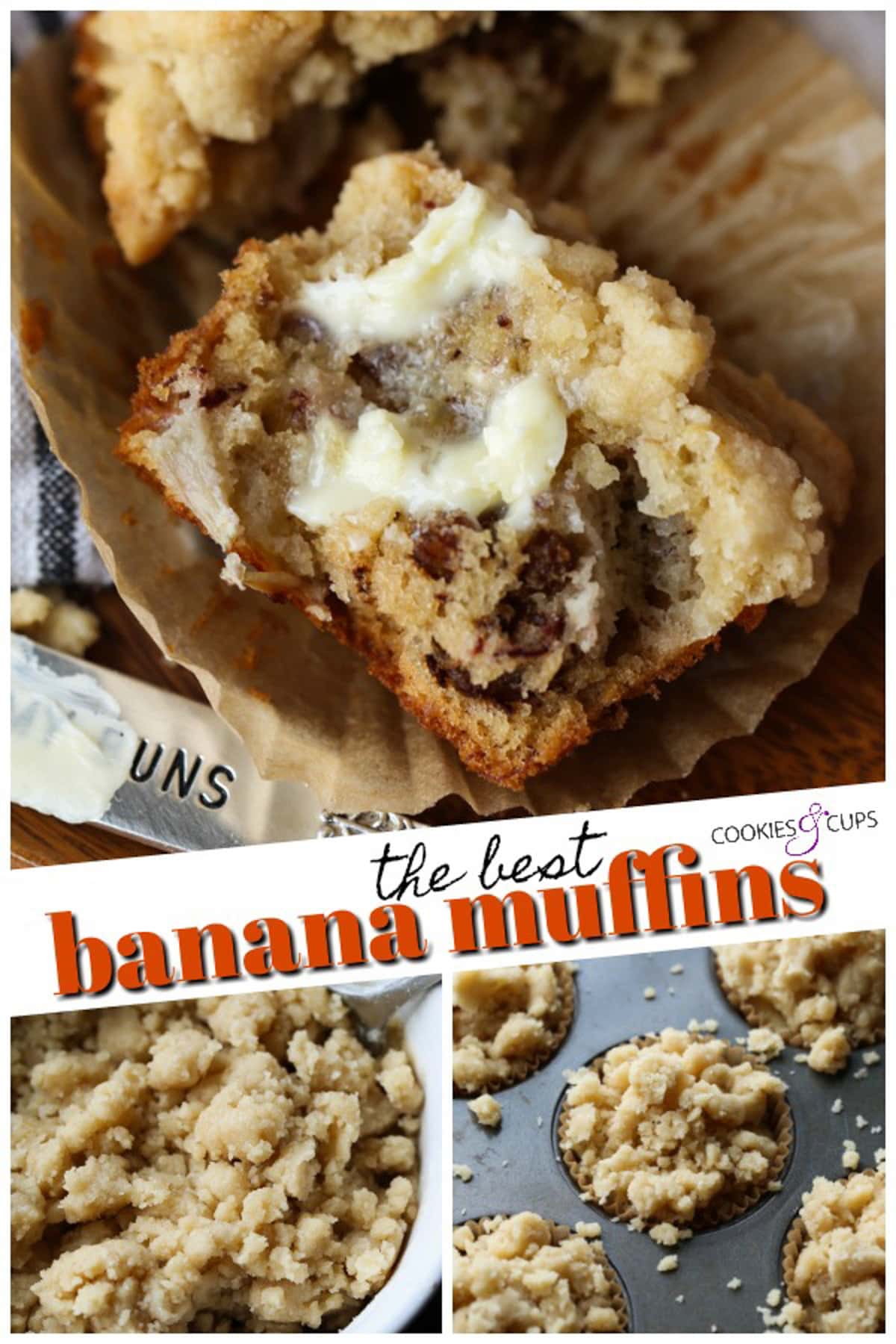 Collage de Pinterest de muffin de plátano