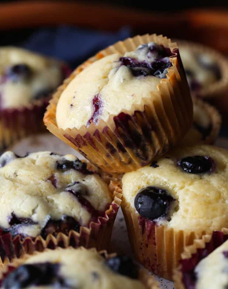 A pile of homemade blueberry muffins