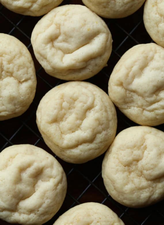 Overhead view of baked lemon cream cheese cookies.