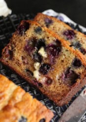 Homemade Banana Bread is moist and packed with juicy blueberries