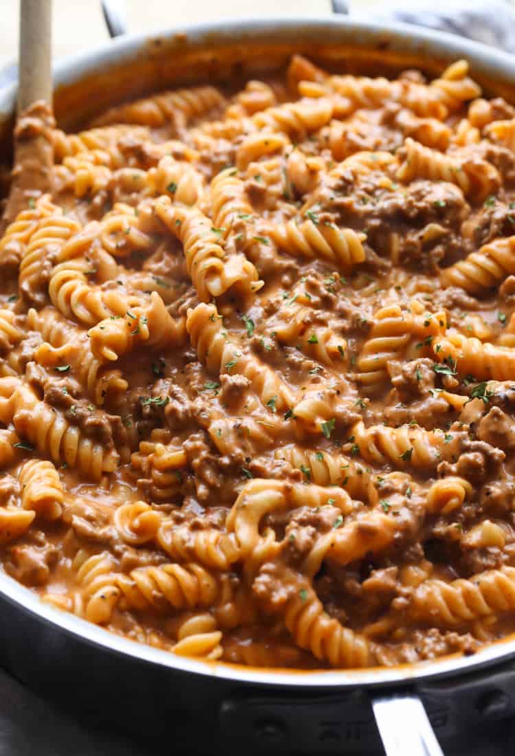 Creamy Beef Pasta is an easy weeknight beef pasta dish that your whole family will love