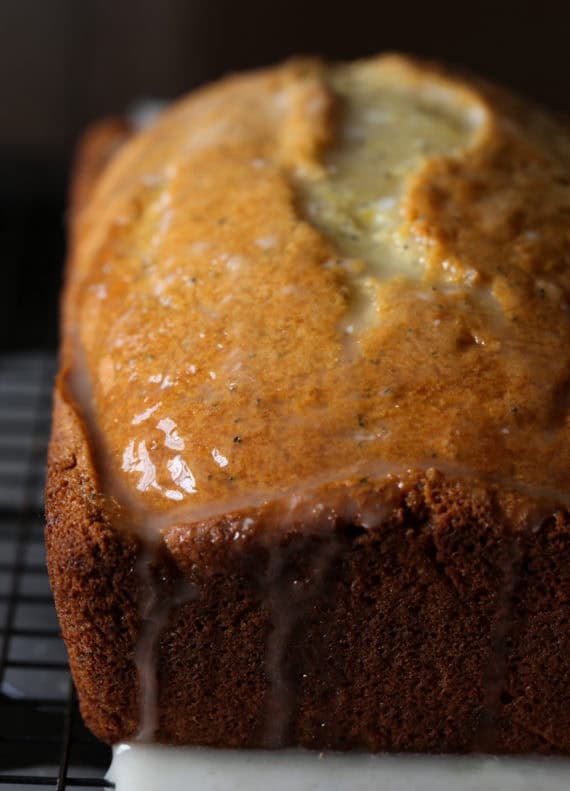 A sweet lemon glaze poured on this easy lemon poppy seed pound cake