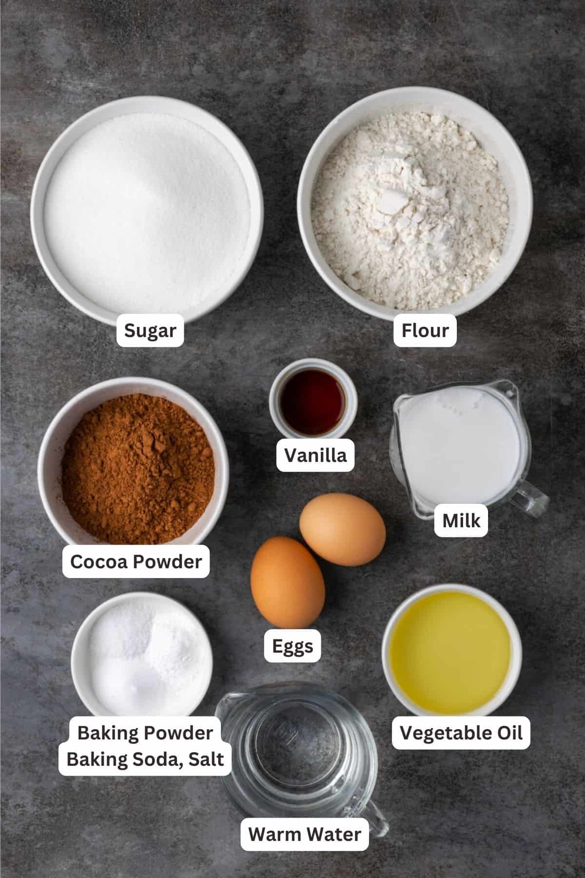 Ingredients for Perfect Chocolate Layer Cake.