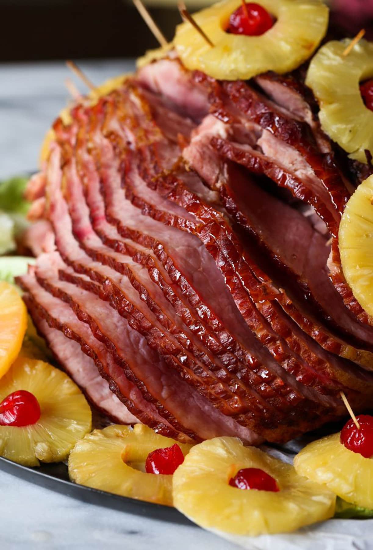 Holiday Baked Ham with Charred Pineapple Bourbon Glaze