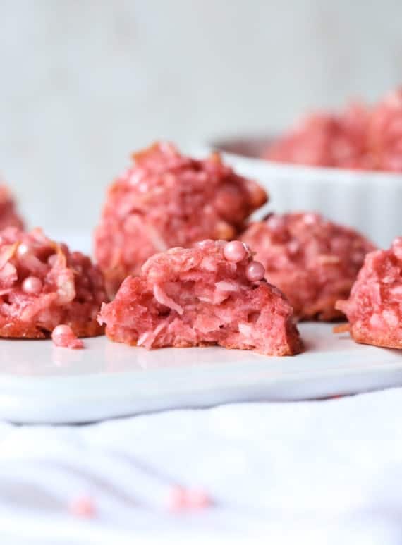 Pink Velvet Coconut Macaroons are chewy and soft!