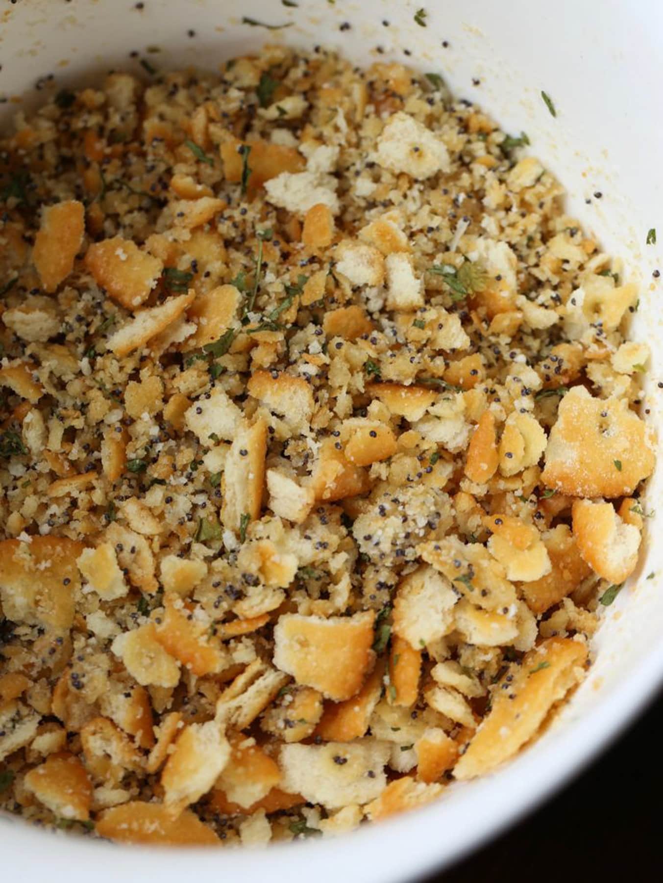 Casserole mix in a mixing pan