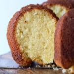 a slice of pound cake being served with a spatula