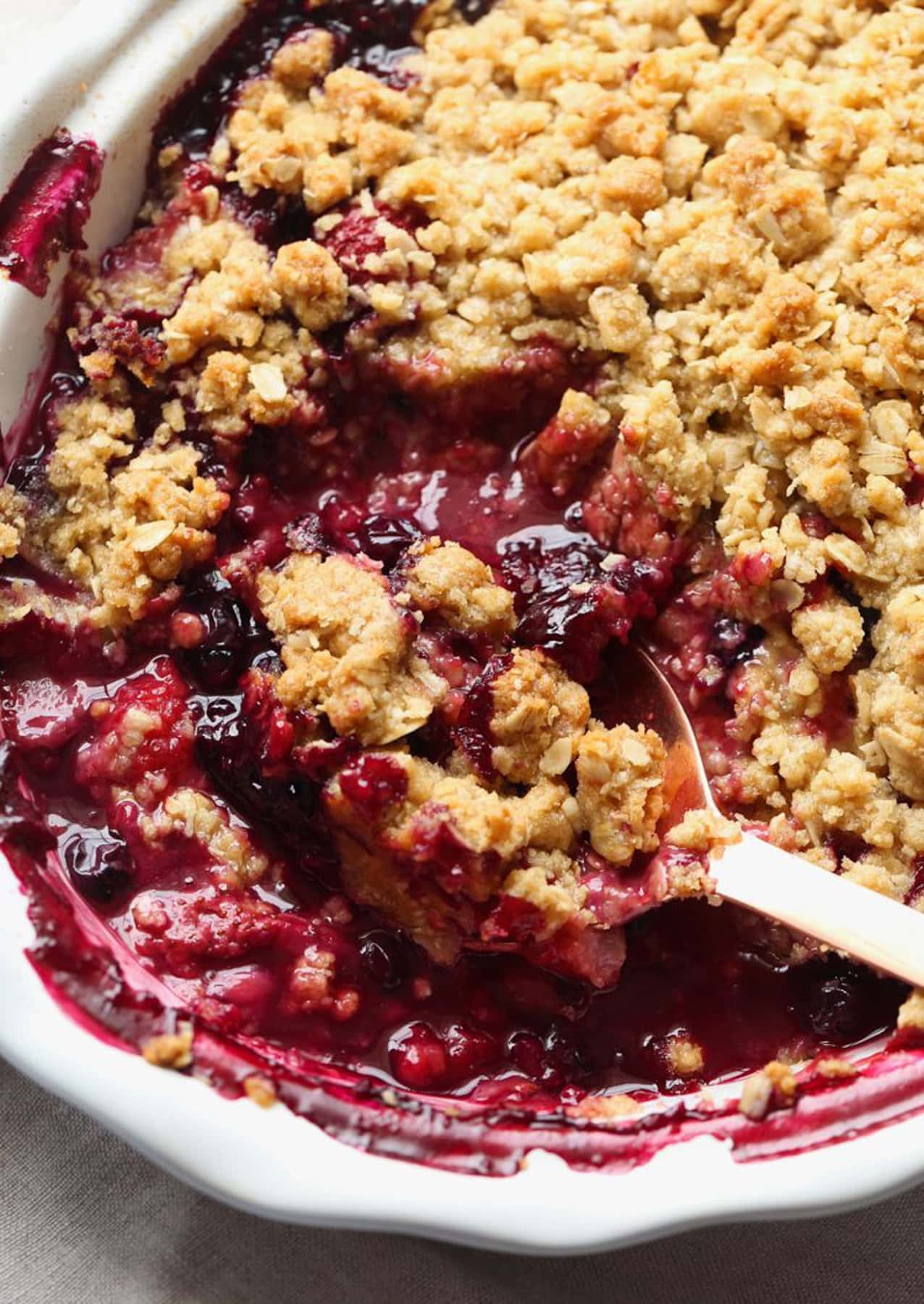 Mixed Berry Crisp Recipe topped with a buttery oat crumble