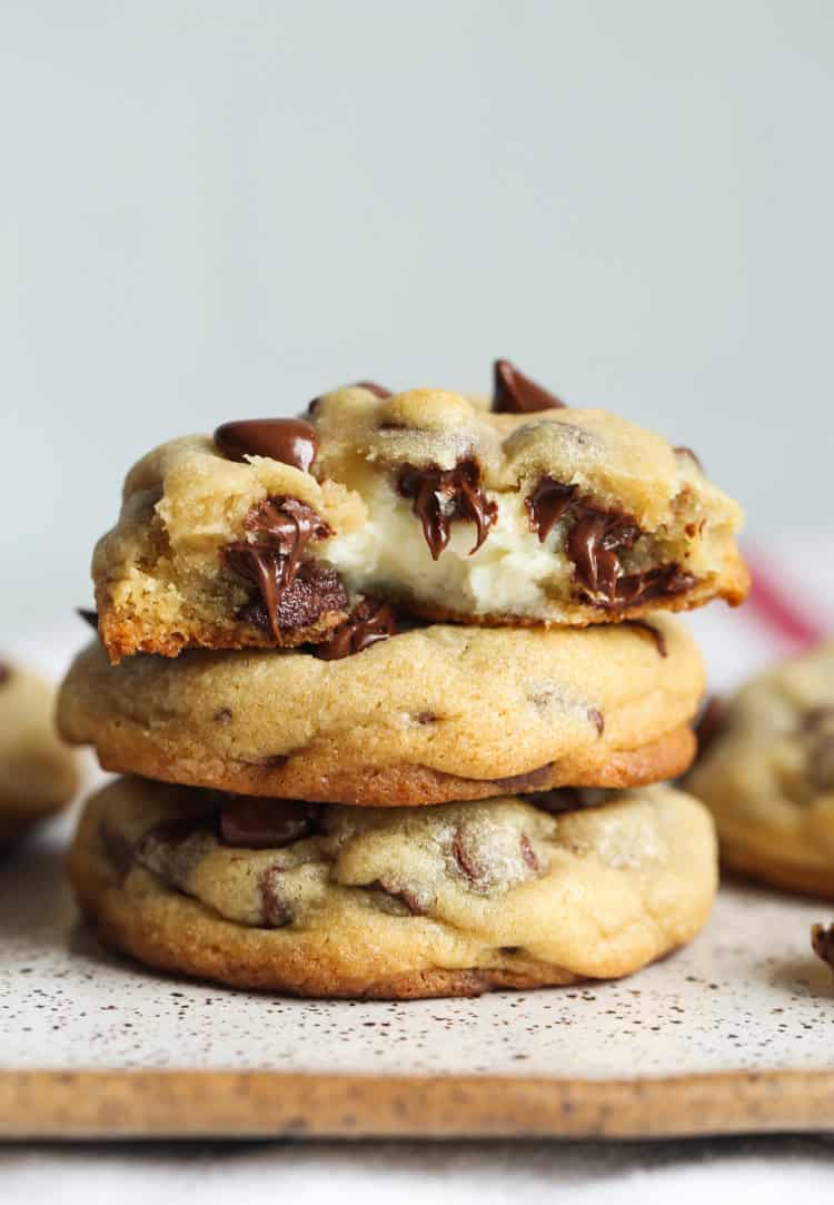 Chocolate chip cookies filled with layers of rich, creamy cheesecake