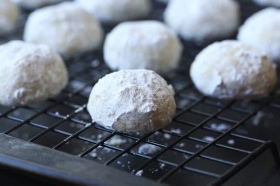Orange Cooler Cookies coated in powdered sugar