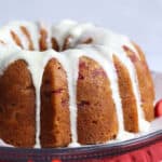 Strawberry Pound Cake drizzled with icing.