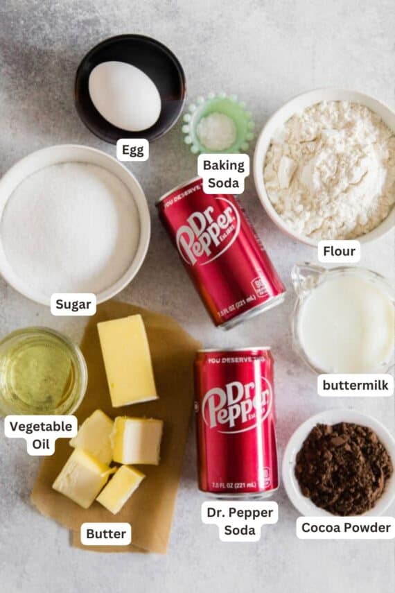 Ingredients for Dr Pepper Cake.
