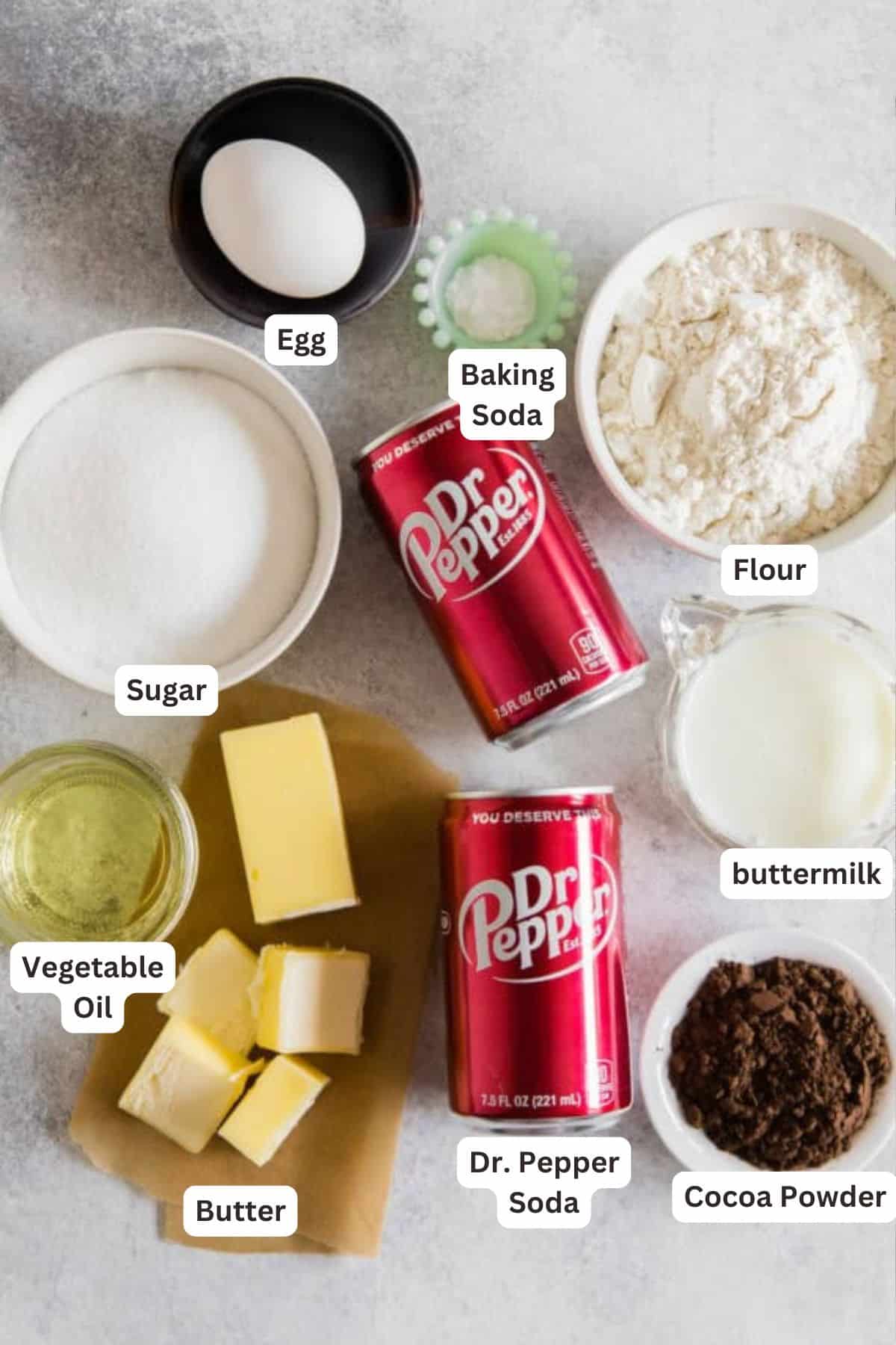 This Dr Pepper cake is a moist chocolate cake made with Dr Pepper soda and topped with chocolate fudge icing. Nostalgic and easy to make! Ingredients for Dr Pepper Cake.