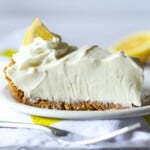 Lemonade Pie served with a lemon on top