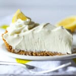 Lemonade Pie served with a lemon on top