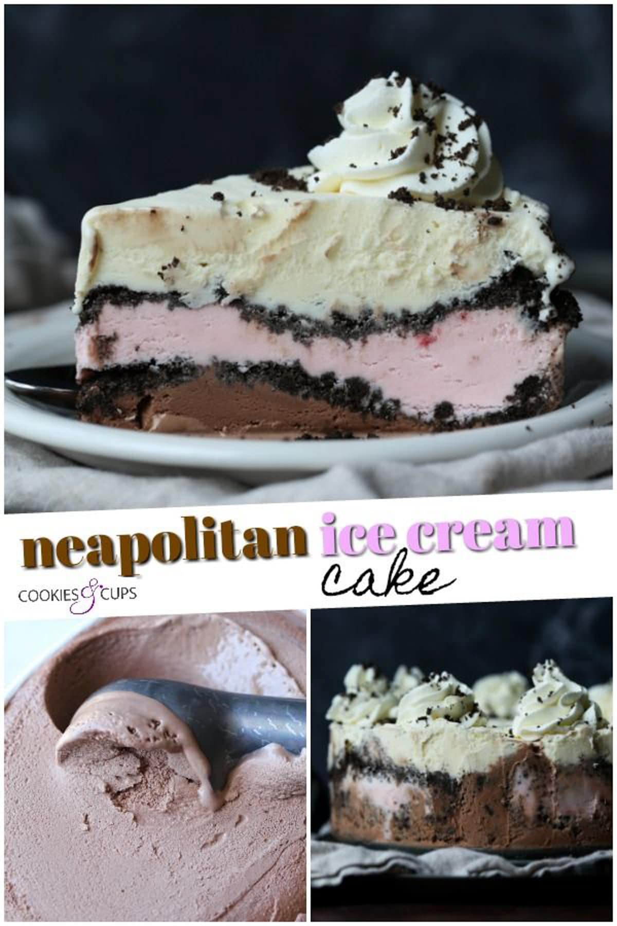 Neapolitan Ice Cream Cake Pinterest collage