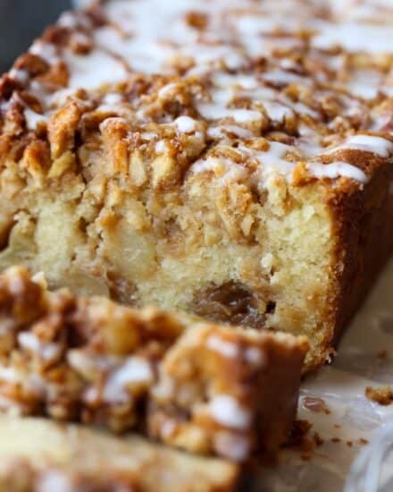 Apple Fritter Bread is loaded with apples and drizzled with icing
