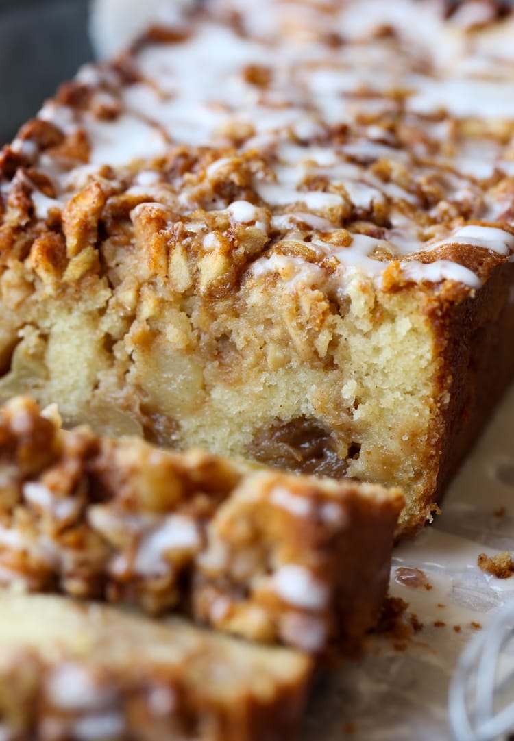 Apple Fritter Bread is loaded with apples and drizzled with icing