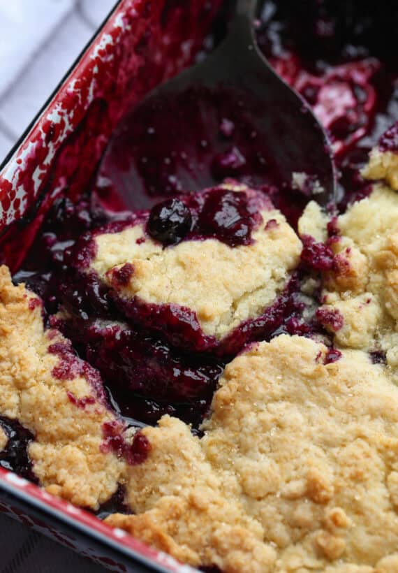 Sweet blueberry cobbler recipe topped with buttery biscuits