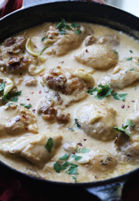 Creamy Garlic Chicken uses chicken thighs in a 30 minute easy chicken recipe