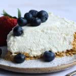 Easy No Bake Cheesecake Recipe topped with blueberries