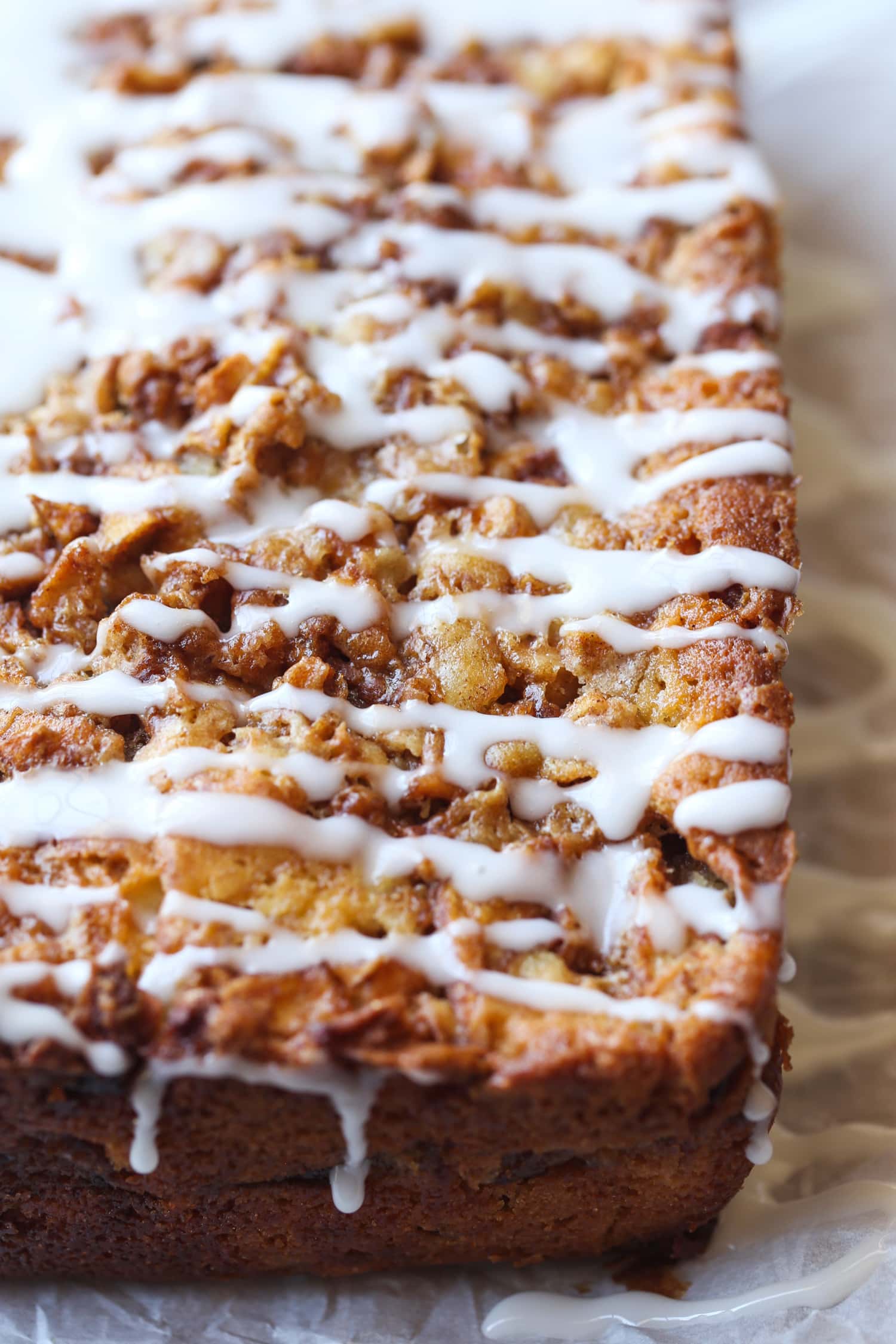 Icing drizzled on top of apple bread