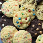 Cake mix cookies with M&Ms and sprinkles.