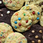 Assorted cake mix cookies with M&Ms and sprinkles.