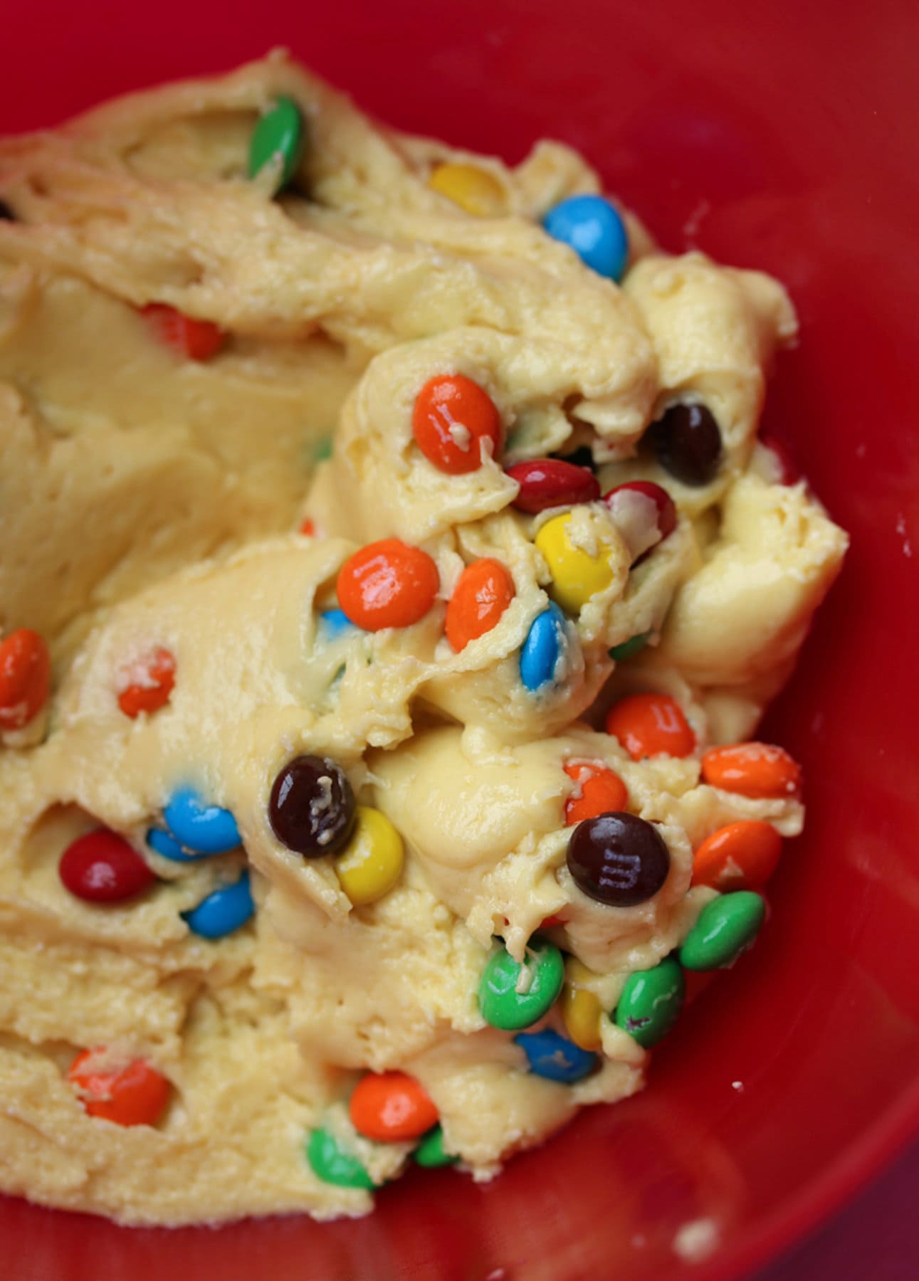 Cookie dough with M&Ms in it.