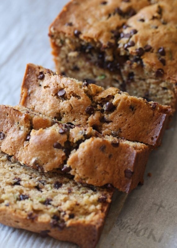 Sliced chocolate chip zucchini bread