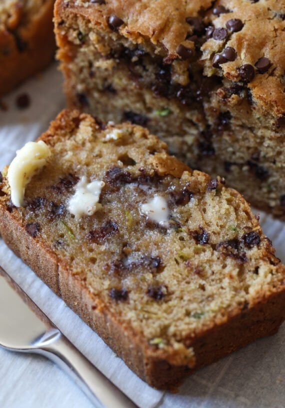 Butter spread on zucchini bread