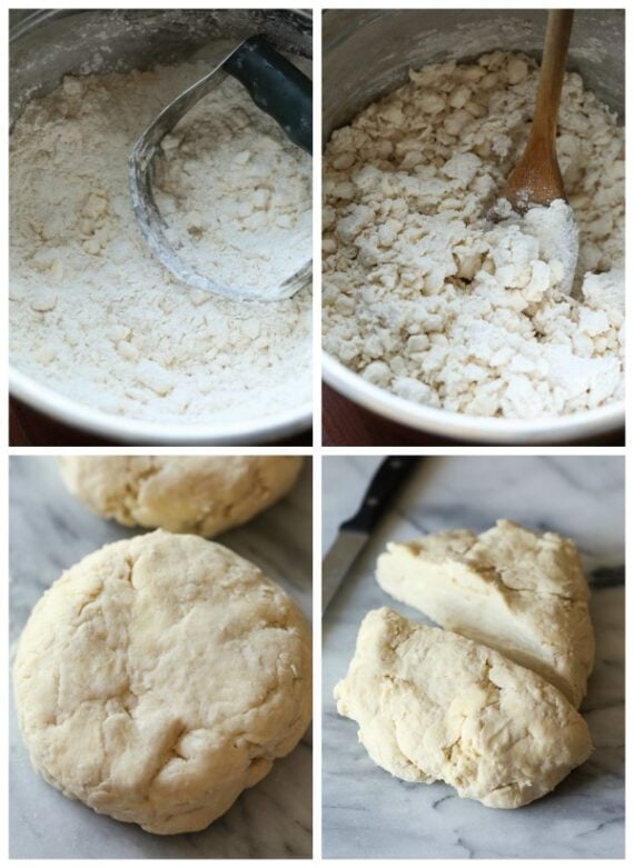 Stages of making homemade pie crust.